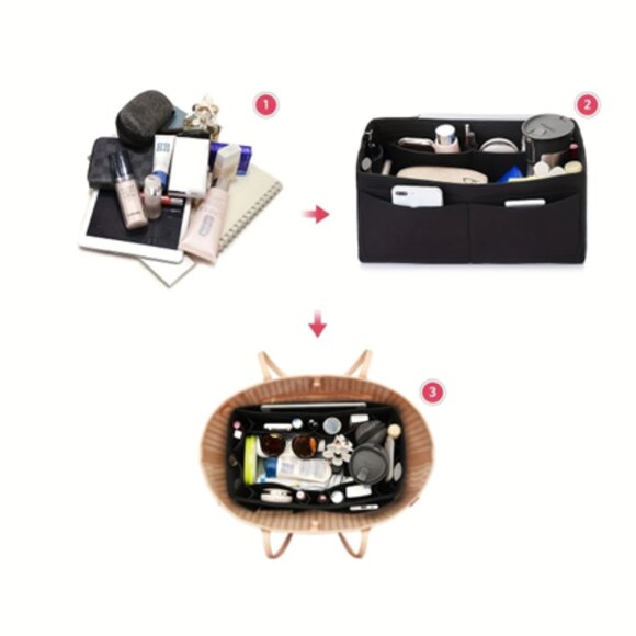 Insert/Organizer- Felt For Designer Handbags/Totes -Black Style 4 - NWT - Picture 2 of 8